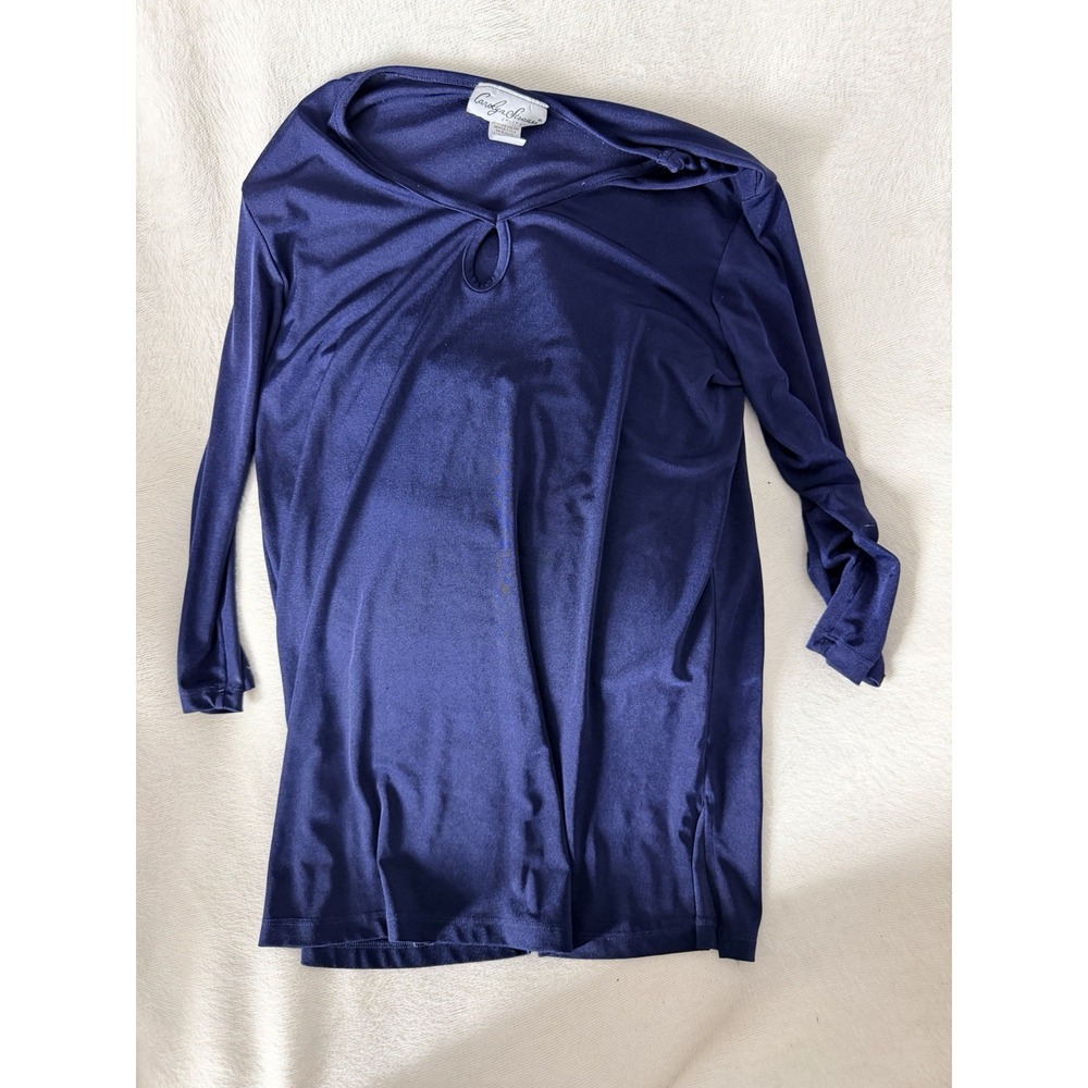 Carolyn Strauss Collection Top Womens Small S Navy Blue Keyhole Long Sleeve